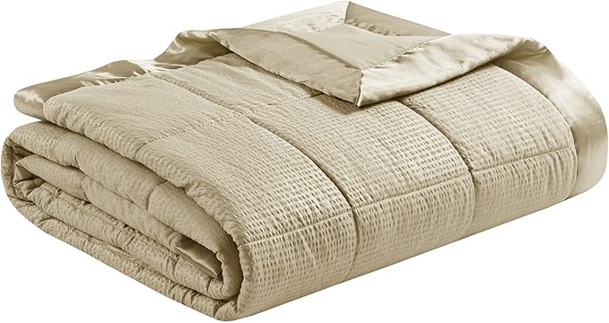 Madison Park Cambria Down Alternative Blanket, Premium 3M Scotchgard Moisture Wicking Treatment, Lightweight and Soft Bed Cover For Summer with Satin Trim, Oversized King Taupe