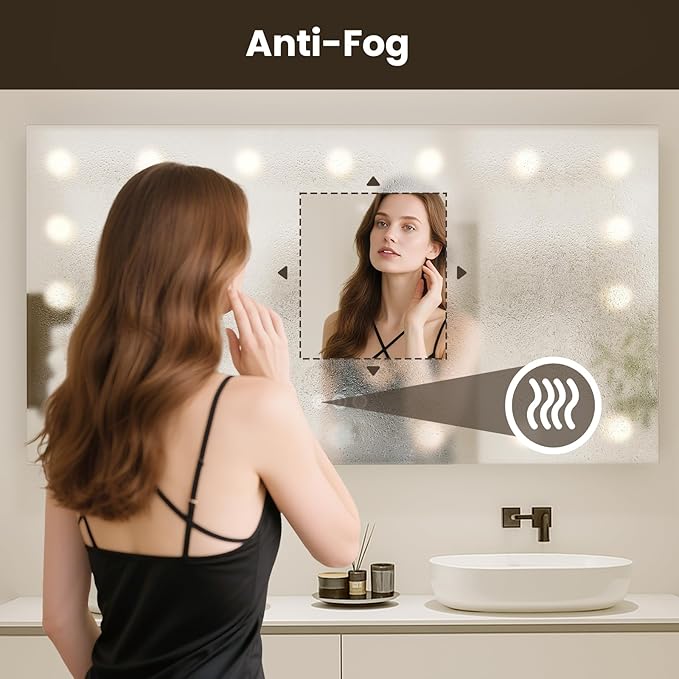 WTTY LED Bathroom Mirror with Lights 72"x32" Hollywood Wall-Mounted Mirror with 3 Color Temperatures, Stepless Dimmable Bulbs, Anti-Fog & Shatter-Proof
