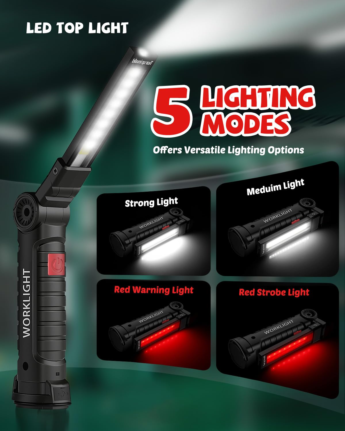 Coquimbo Tool Fathers Day Dad Gifts for Men Him Husband, Rechargeable LED Work Light BBQ Grill with Magnetic Base Hook, 360° Rotate Mechanic Flashlight Mens Easter Birthday Gifts (2 Pack Black)