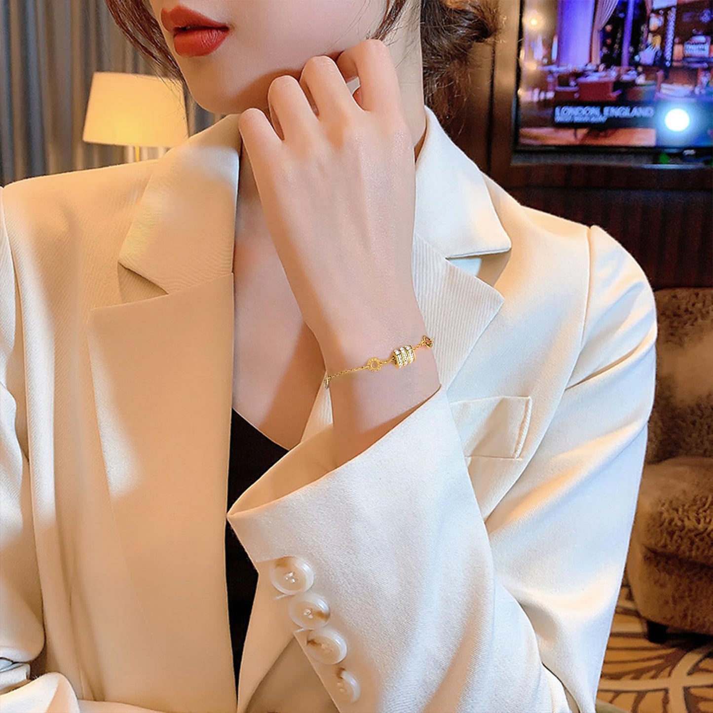 Vbvbip 18K Gold Plated 316L Stainless Steel Bracelets Bangle Collection - 12 Unique Designs + Matching Diamond-Accent Titanium Steel Chain, Gift for Women