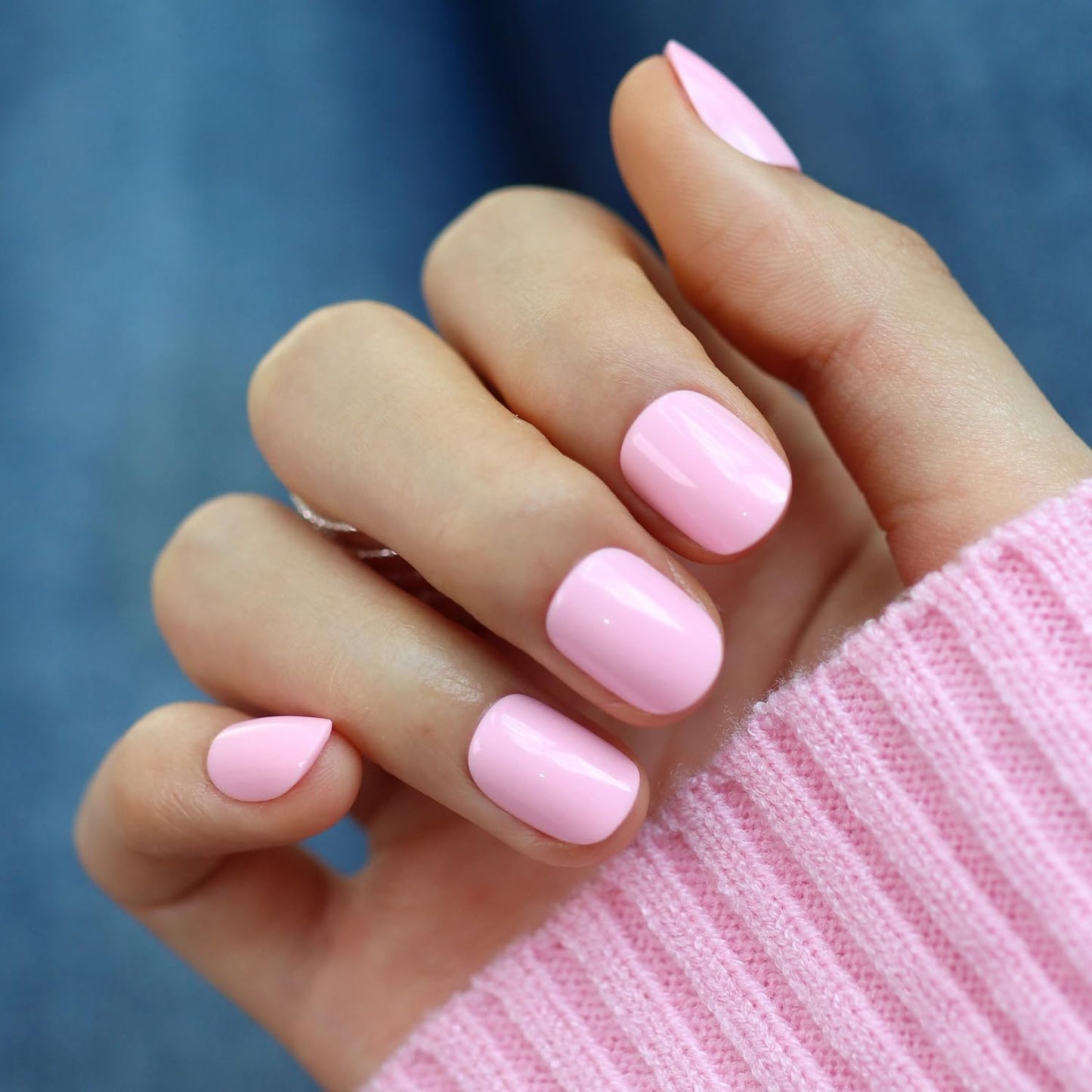 LAMIMOSA 32Pcs Press On Nails Extra Short Round – Solid Pastel Pink Fake Nails with Glue, Soft Gel Nails in 16 Sizes, Reusable Glue on Nails Kit, Baby Pink Spring Summer Extra Small Nails, ROSETTA