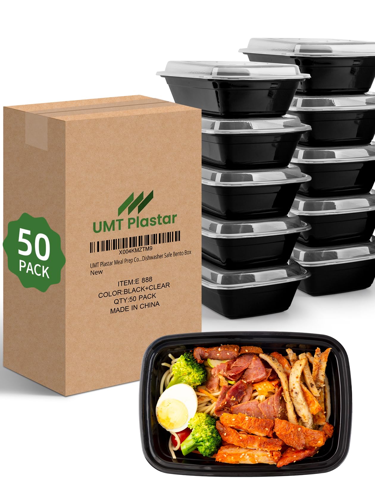 UMT Plastar 36 oz Meal Prep Containers with Lids, 50 Pack BPA-Free Food Storage Containers, Leakproof Reusable Plastic Containers for Meal Prep, Takeout, Microwave, Freezer & Dishwasher Safe