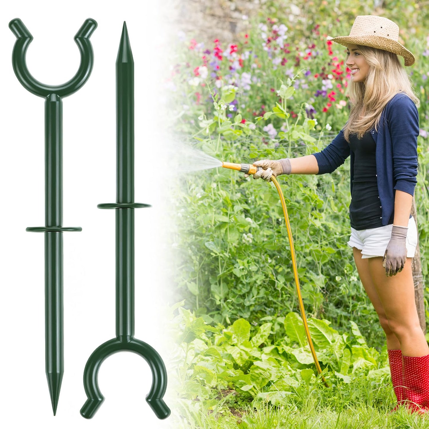 QWORK 3/4" Garden Hose Holder Brackets - 20 Pcs Plastic Outdoor Hose Guide Stakes Support Spike Tool