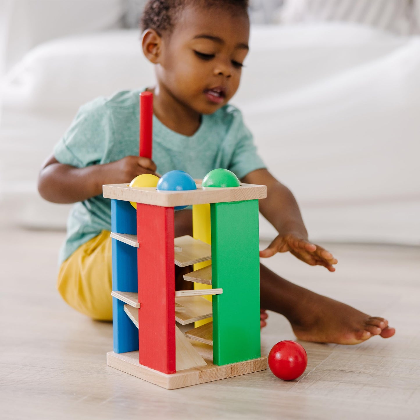 Melissa & Doug Deluxe Pound and Roll Wooden Tower Toy with Hammer, White