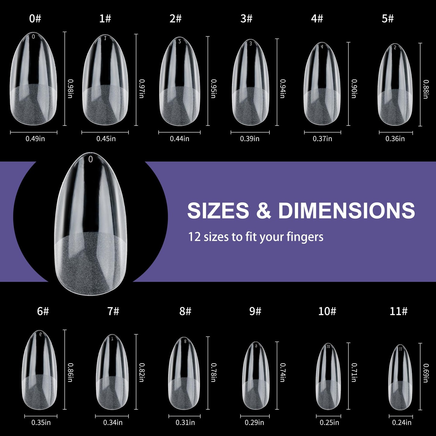 Half Matte Medium Almond Fake Nail Tips, Soft Gel Pre-Shaped Nail Tips, Full Cover False Nails with Clear Box for Nail Salons and DIY Nail Art, 600PCS/12 Sizes