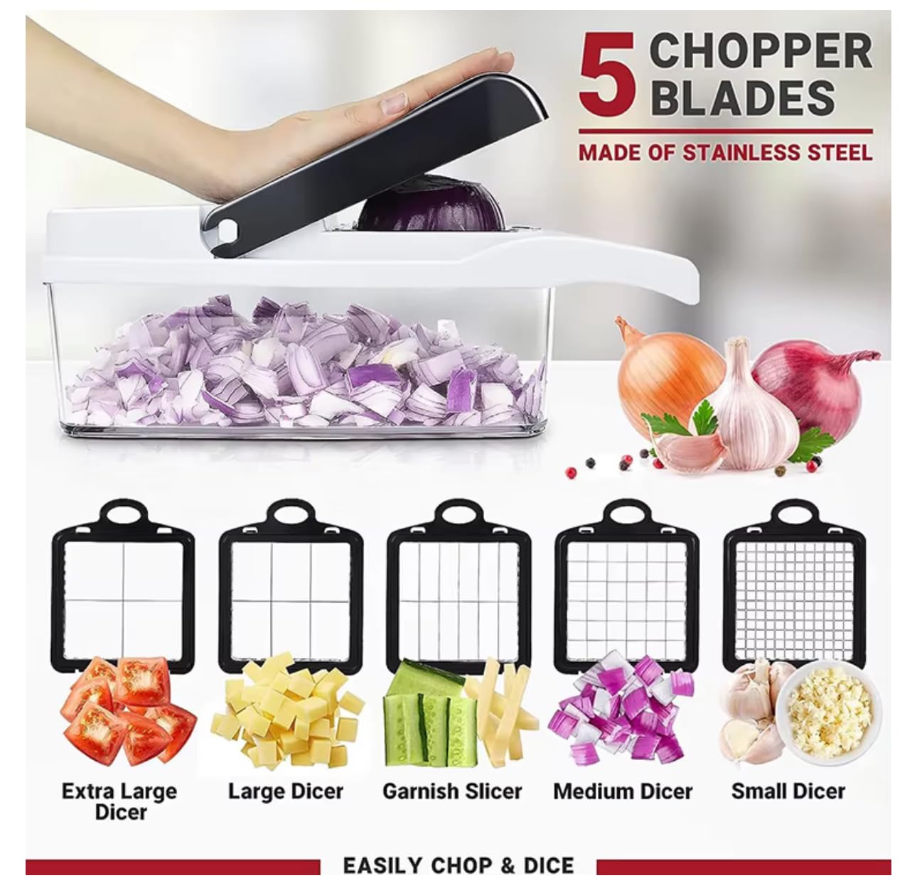 Vegetable Slicer and Chopper, 26-in-1 Kitchen Mandoline, Food Shredder and Dicer, Multifunctional