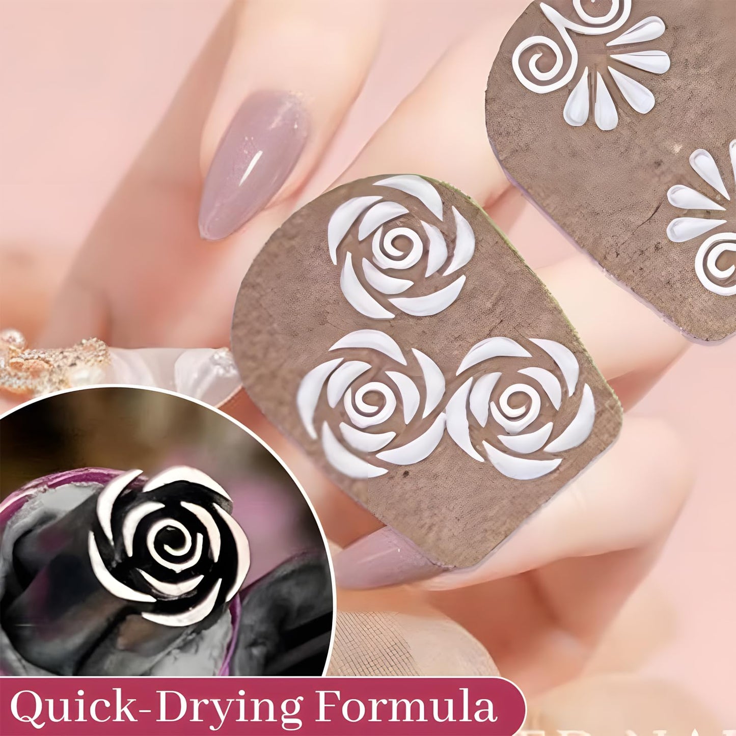Flower Nail Art Stamp Set - 10pcs, Precision Stamp Pen, Dotting Tool, Foil, Designs for Women