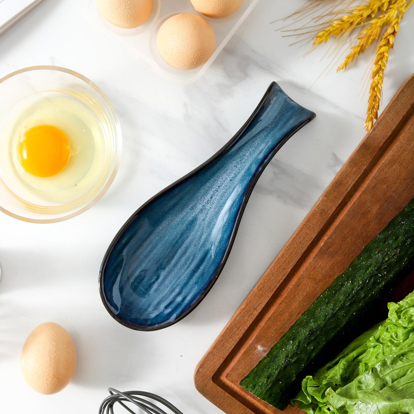 Spoon Rest for Stove Top, Ceramic Large 8.7 Inch Spoon Holder for Kitchen Counter, Porcelain Utensil Rest for Ladle, Spatula, Housewarming Gifts, Dishwasher Safe and Heat-Resistant, Blue(1 PC)