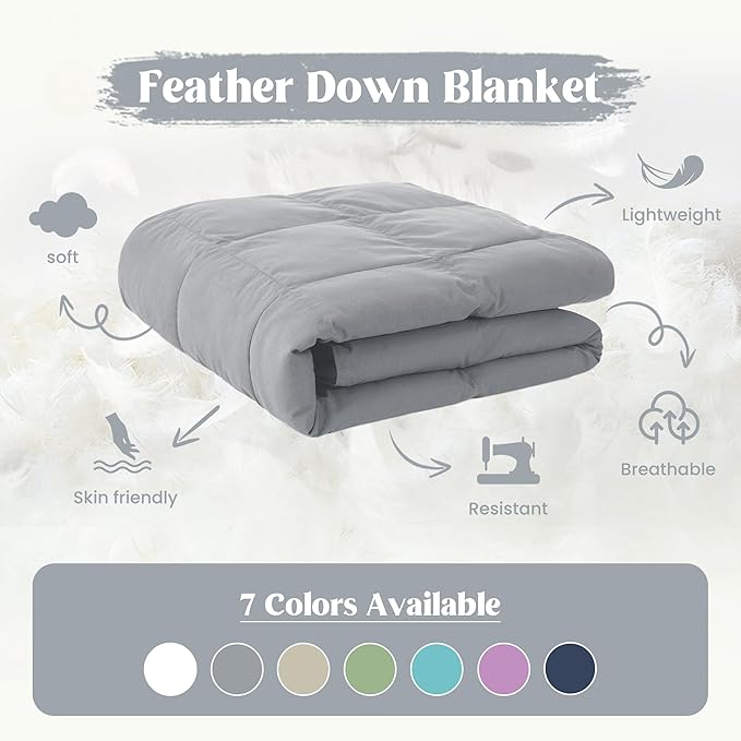 puredown® King Size Blanket for Bed, Ultra Soft Lightweight Down & Feather Fill, All Season Blanket, Machine Washable, 88"X108", Alloy Gray