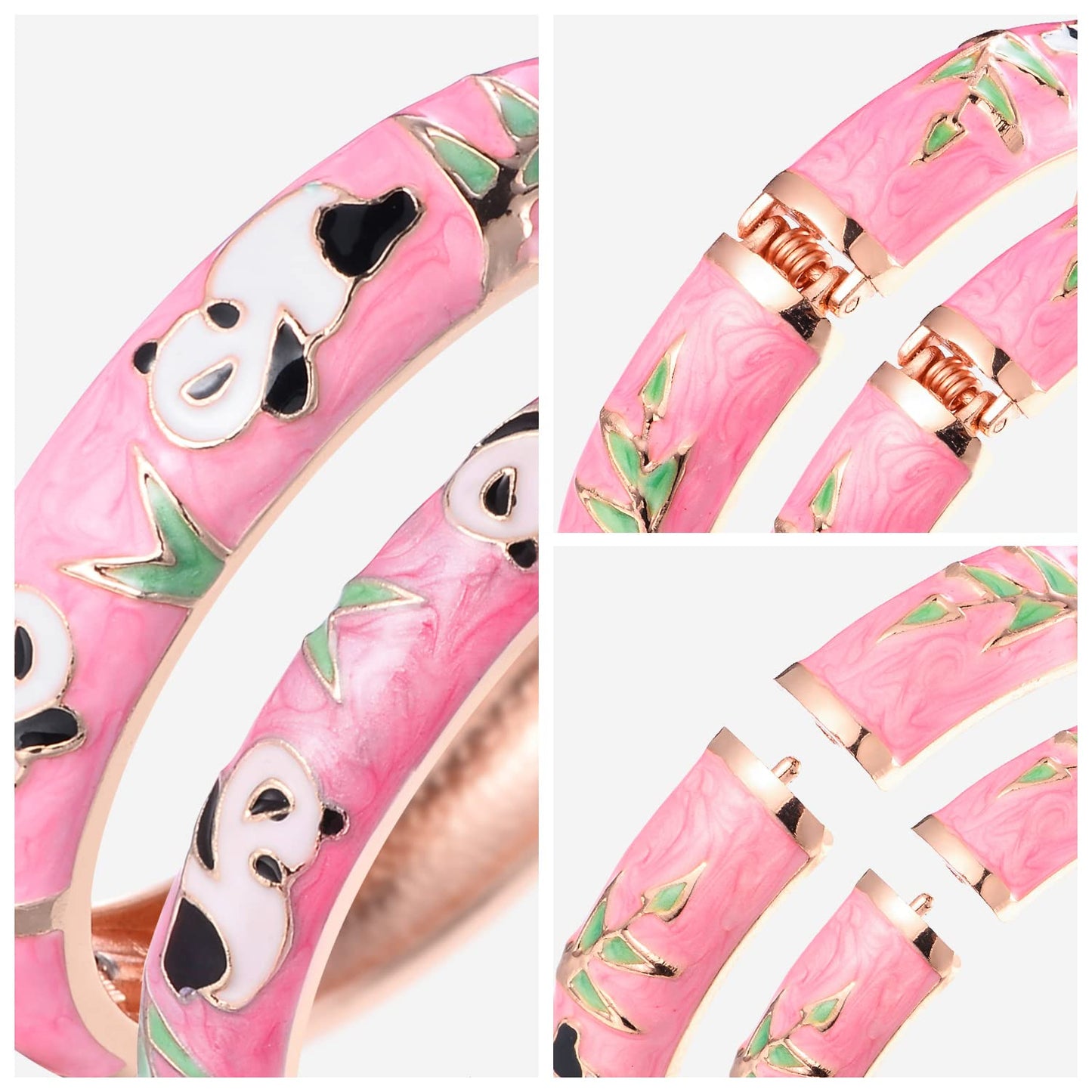 UJOY Cloisonne Bangles Gorgeous National Floral Panda Set Enameled Plated Handcrafted Bracelets Jewelry Gifts 55C43 Panda Pink