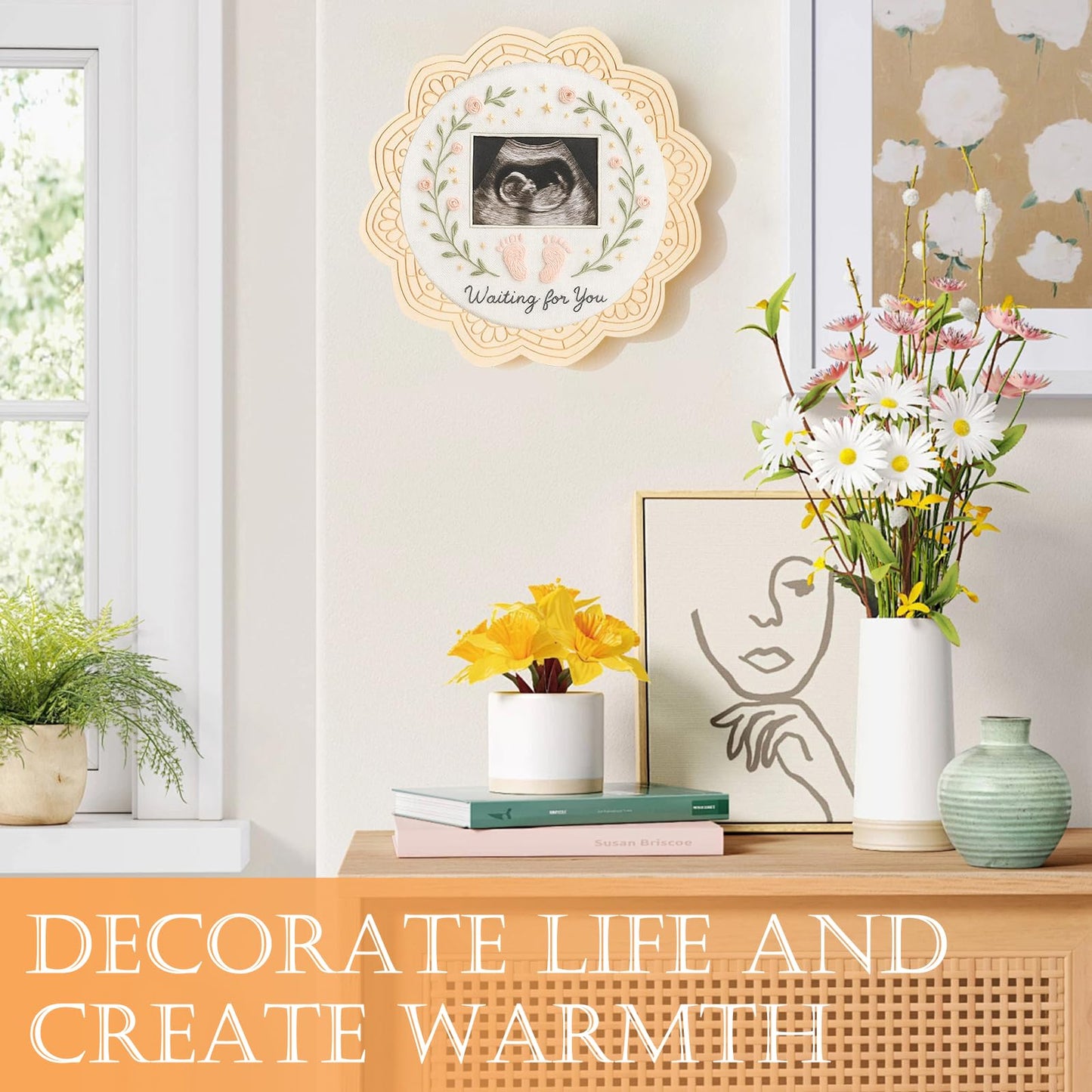 4 Sets Wood Embroidery Hoop Frame 8 Inch Embroidery Display Frame Large Round Wooden Embroidery Frame for Finished Cross Stitch Hoop Frame DIY Decor Sewing Ornaments