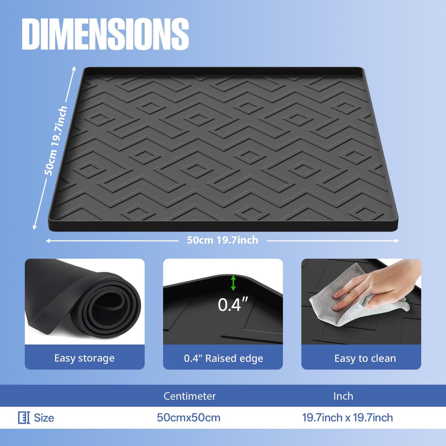 Water Cooler Mat – 19.7" x 19.7" Silicone Water Dispenser Mat for Floor & Countertop, Spill-Proof & Waterproof Tray for Coffee Maker, Kitchen, Pets, Office Use (Black, 19.7' * 19.7')