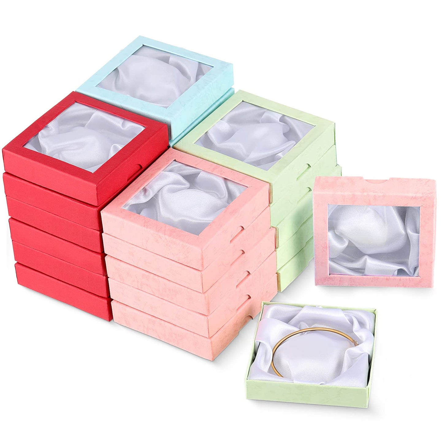Tuanse 24 Pcs Jewelry Gift Boxes 3.5 x 3.5 x 0.8 inch Square Cardboard Jewelry Gift Boxes with clear Lids Small Gift Boxes Bulk for Ring Necklace Bracelet Earrings Display(Colorful)