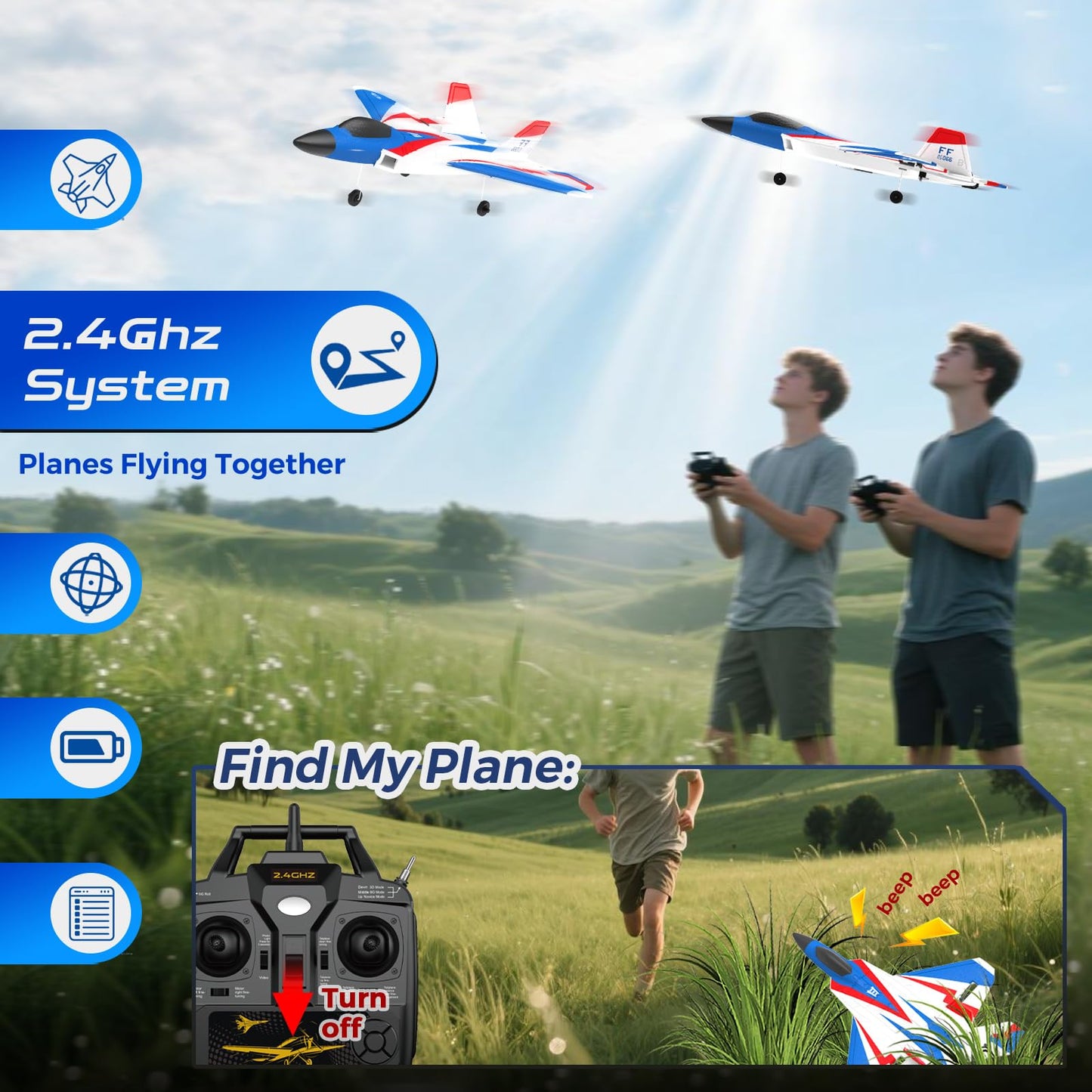 rcxsuv RC Airplane 4 Channel with Lights | F22 RC Plane with 6-axis Gyro Stabilizer for Beginner, Remote Control Airplane for Adults 37mins Flight Time - 19in*14in