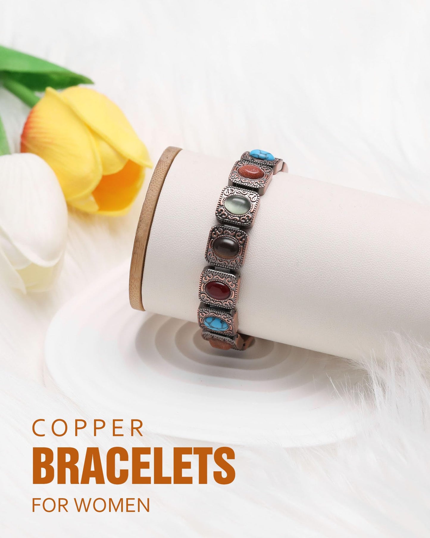 Jecanori Copper Bracelets for Women, Magnetic Bracelets for Women with 3800 Gauss Ultra Magnets and Sizing Tool