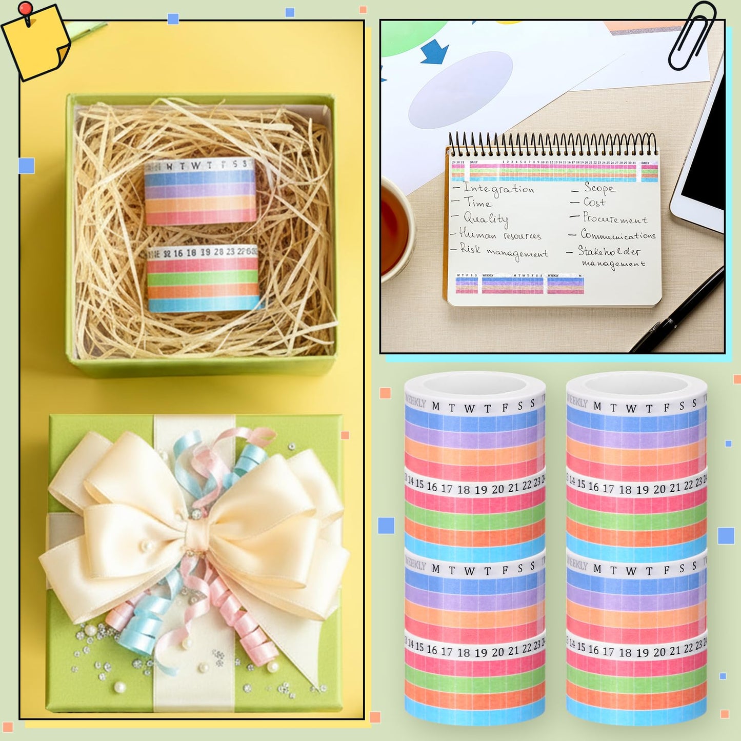 Epakh Habit Tracker Washi Tape Set, 6 Rolls Writable Calendar Planner Tapes with Day Week Number, Decorative Masking Tape for Journals Planners, Back to School Supplies for Students Teachers