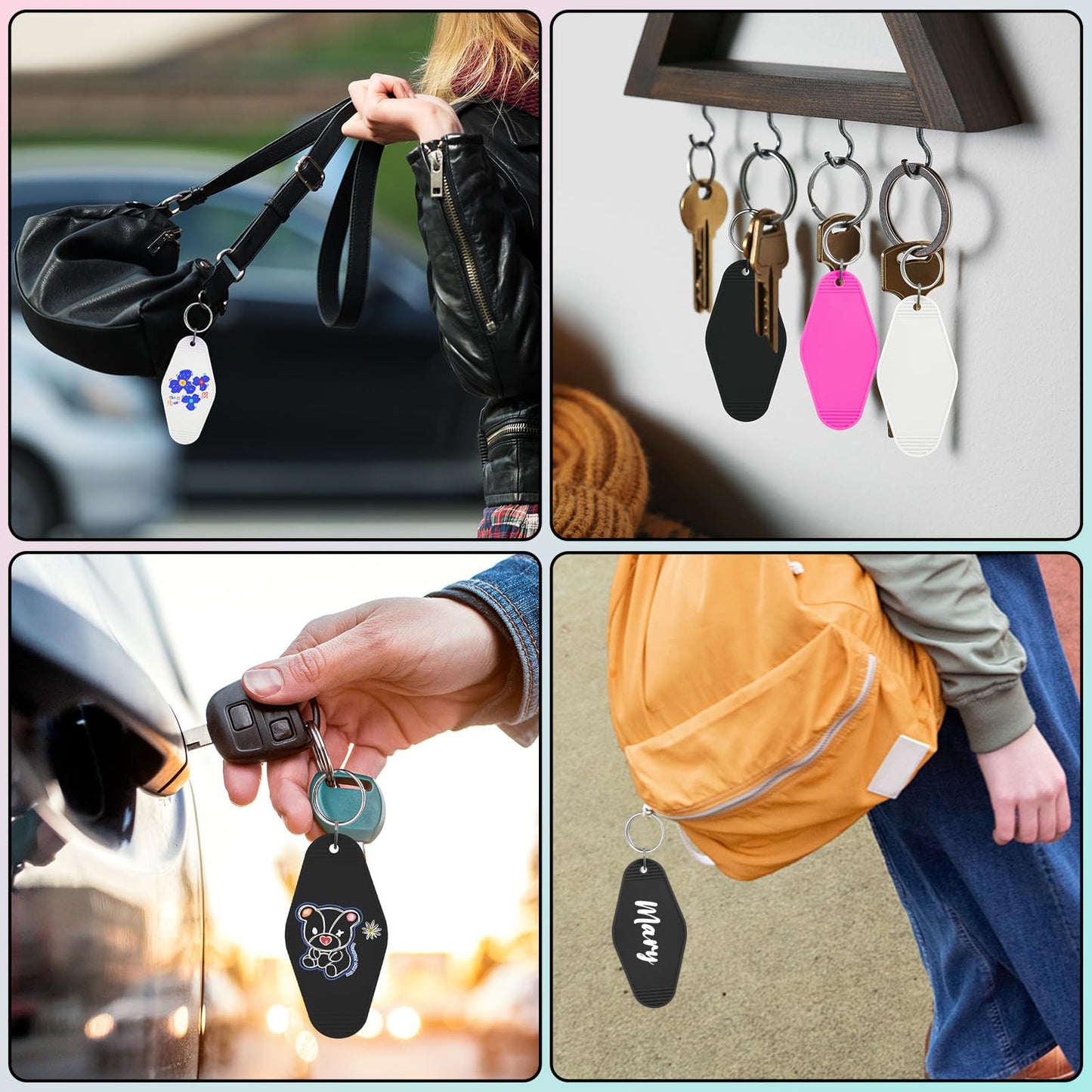 LOTMER 40 PCS Hotel Keychain Blank with Key Rings, Black Plastic Motel Keychain for DIY Keychain and Luggage Tag