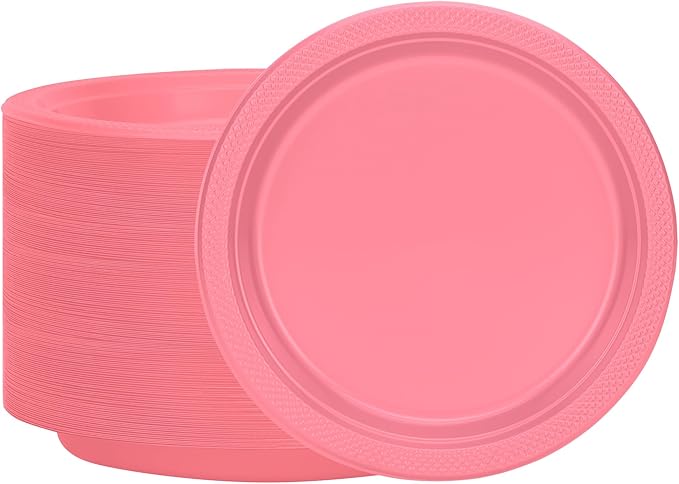 Round Plastic Dinner Plate - 7" | Pink | Pack of 50