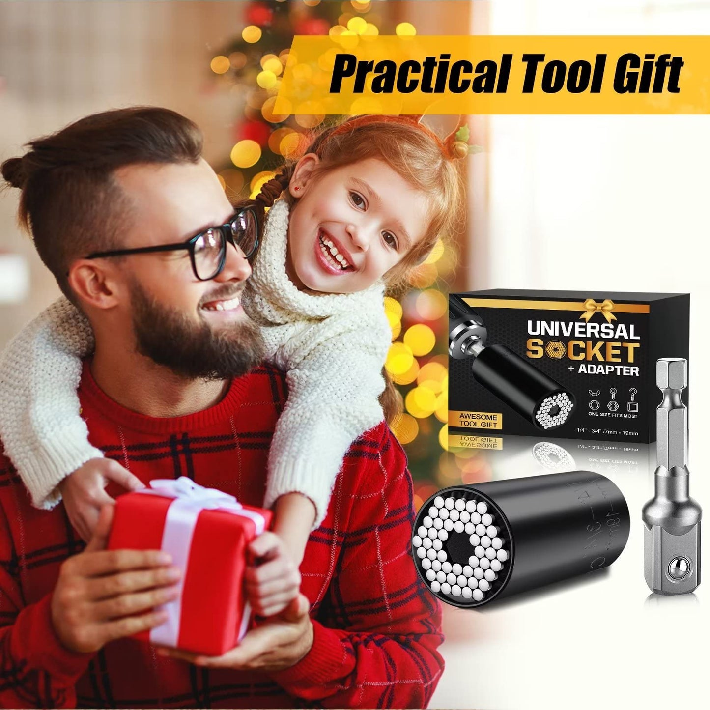 Stocking Stuffers for Adults Men, Super Universal Socket Tools Gifts Socket Set with Power Drill Adapter(7-19 Mm) Christmas Gifts for Men Dad Handyman Husband Him, Cool Gadgets