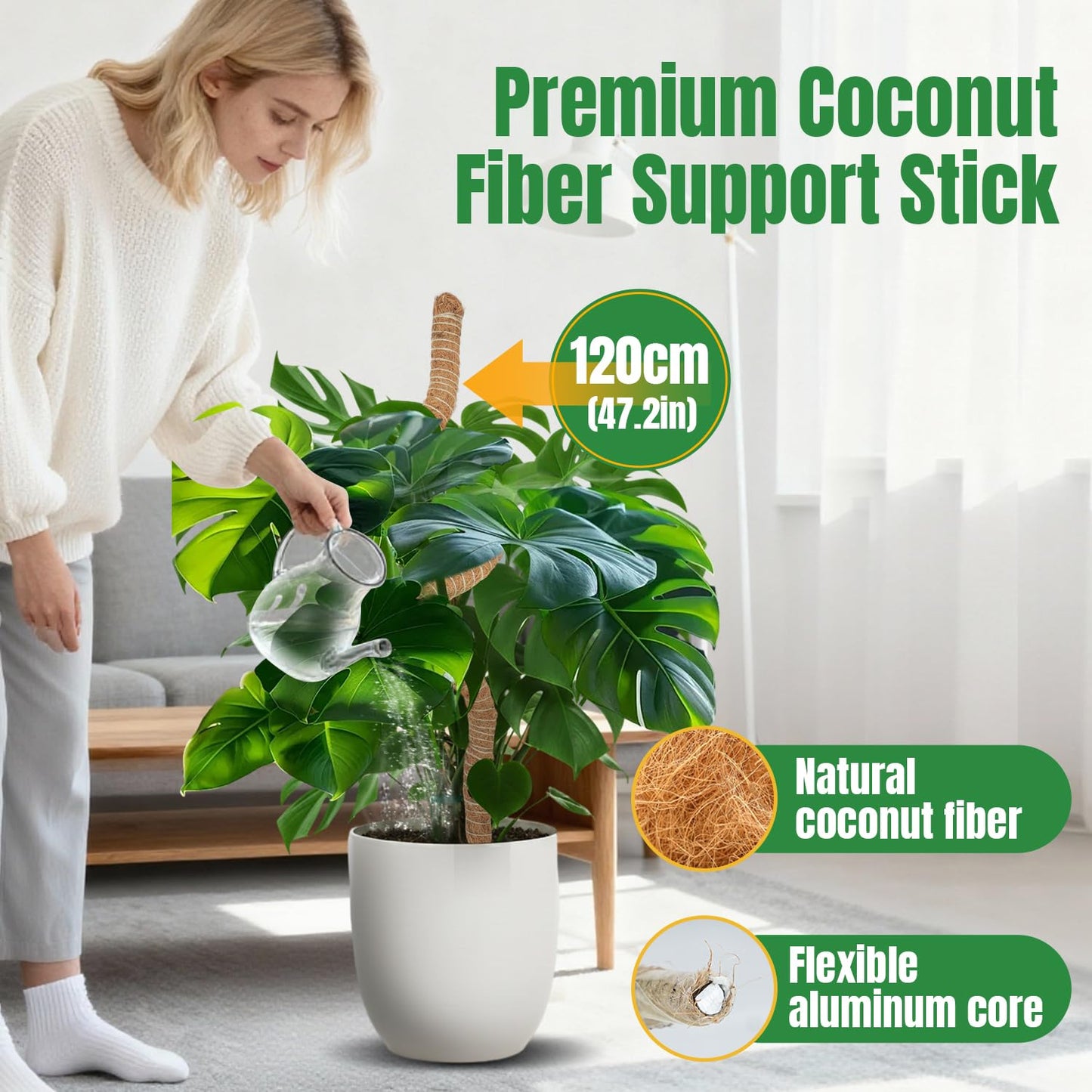 Mcbazel 47 Inch Moss Pole for Plants Monstera, Monstera Plant Support Stick, Bold Version Bendable Moss Poles Plant Support Stick for Large Climbing Plants, Stick Support Stake Kit for Potted Plants
