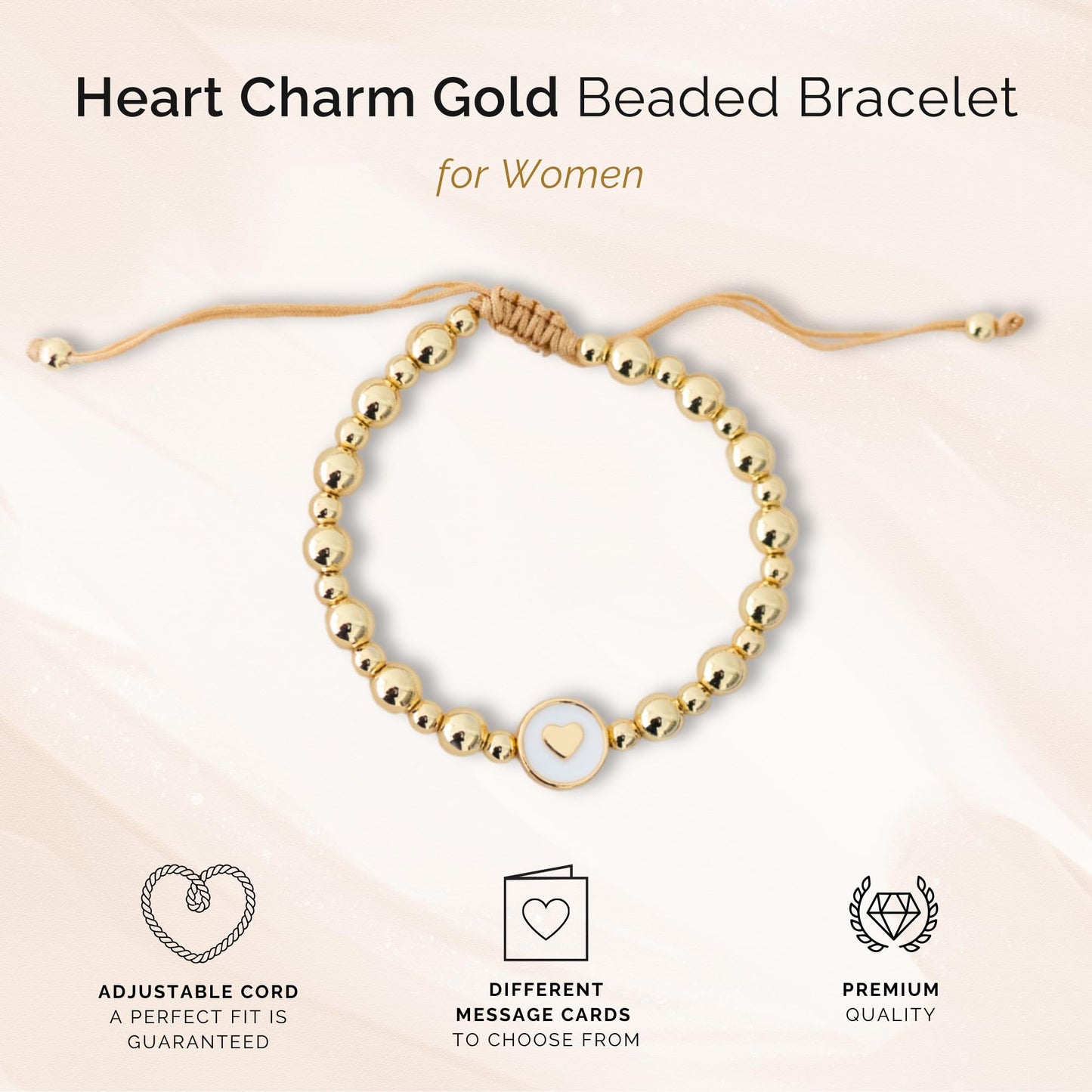 Inspirational Bracelets for Women – 18K Gold Plated – Motivational Gift Heart Pendant with Card