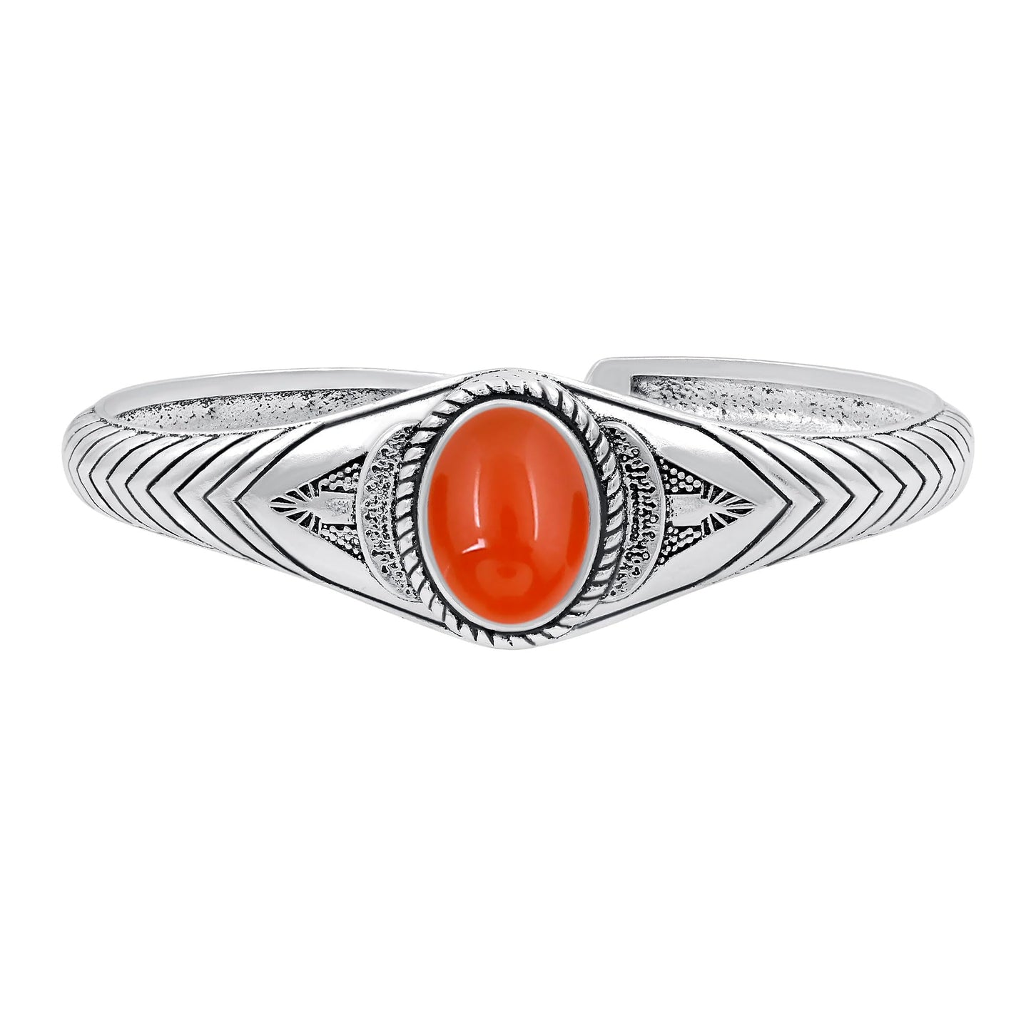 Carnelian Cuff Bangle Bracelet for Men Women – Handmade 925 Silver Plated Adjustable Boho Jewelry – Natural Gemstone July Birthstone Bold Statement Bangle – Fashion Statement Spiritual Jewelry