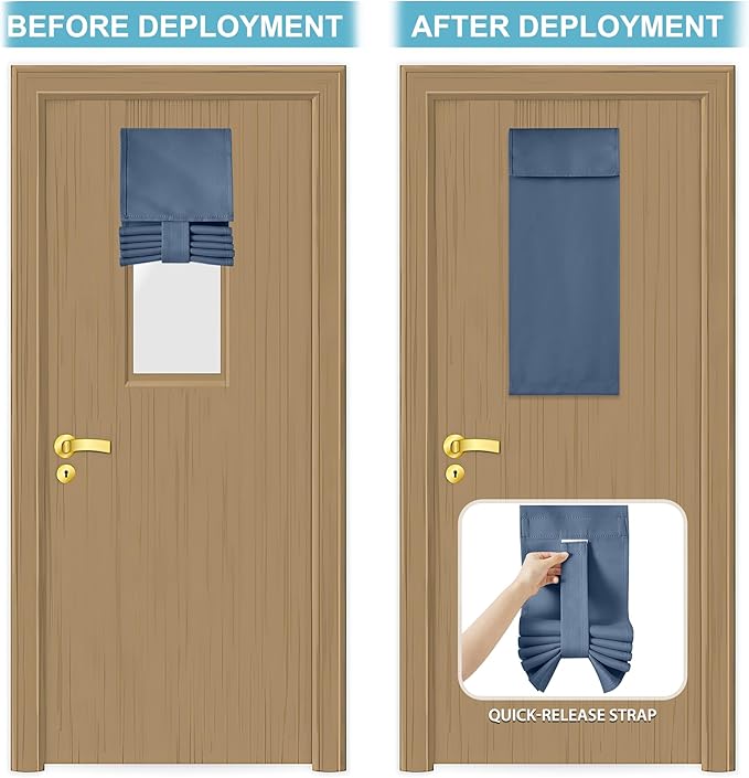 RYB HOME Classroom Door Window Cover, Blackout Shades for Classroom Windows and Doors Cover Lockdown Shades, Room Darkening Design Blocks Views, W 8 x L 36, 1 Panel, Stone Blue