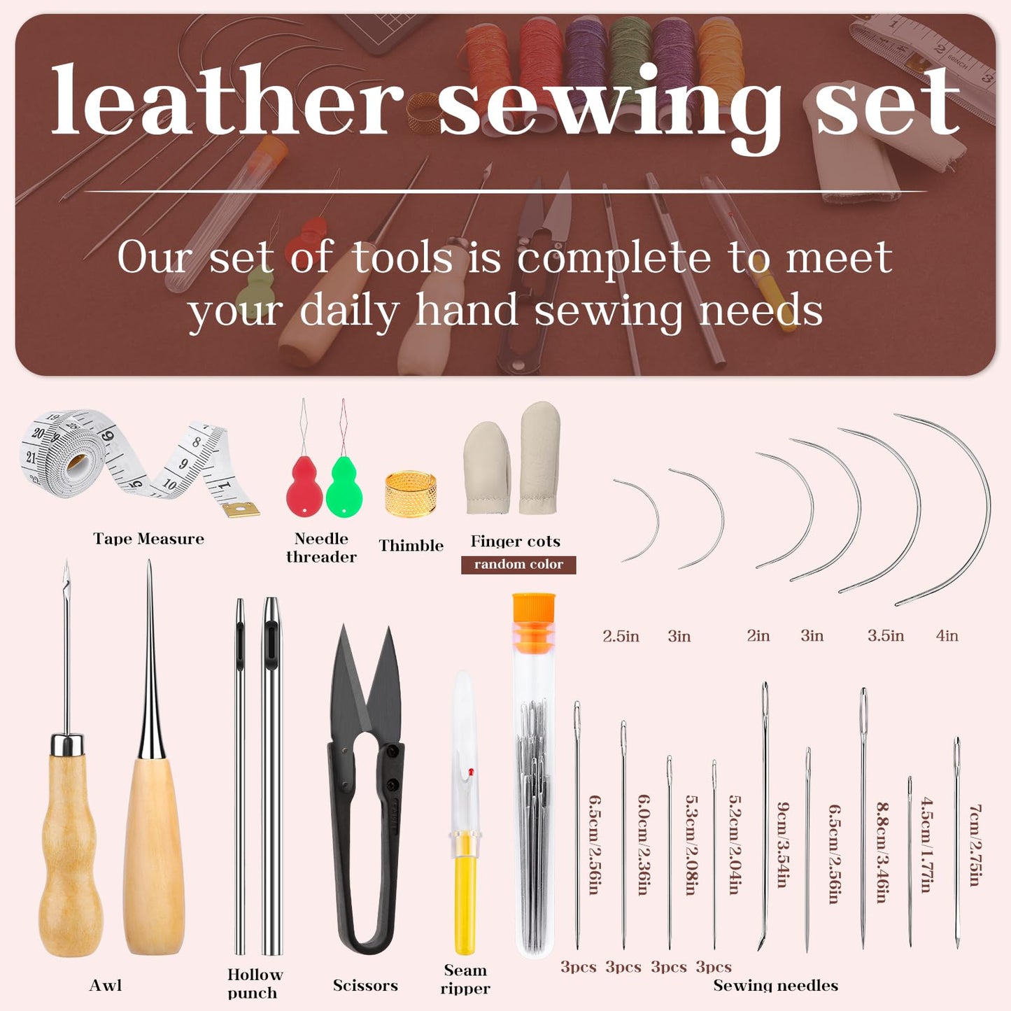 MORFEN Leather Sewing Kit Upholstery Repair Kit Leather Stitching Kit with Hole Punch, Waxed Thread, Sewing Awl, Upholstery Needles, Leatherworking Tools for Hand Stitching Furniture, Car, Sofa