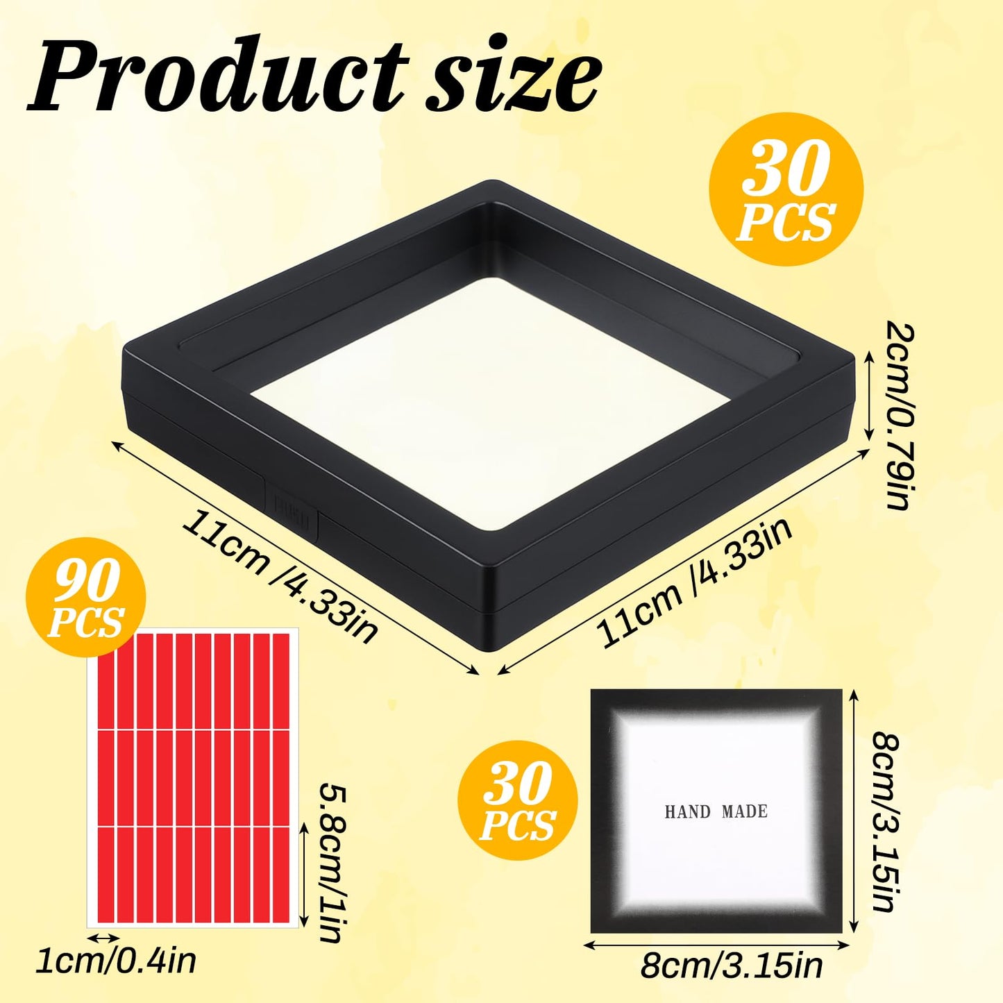 30 Pcs Press on Nail Packaging Box Set with 90 Adhesive Tapes, 3D Floating Display Case Storage Container for Artificial Nails and Jewelry Accessories (Black)