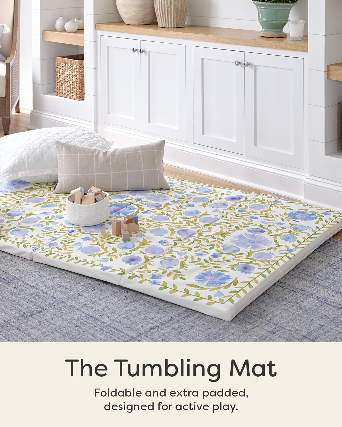 House of Noa Foldable Baby Tumbling Mat – Memory Foam Padded Foldable Kids Play Mat for Floor | Durable, Stylish, and Cushioned Design | 4'x6' | Suzette Bluebell