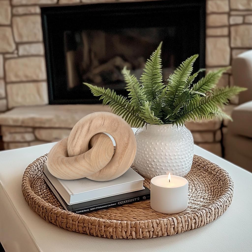 Arborus Table Decor Handcrafted Wooden Knot Sculpture Decor – Modern Nordic Style Decorative Accent for Home, Office, Shelf, and Console Table – Natural Oak Finish, 7"x4.7"