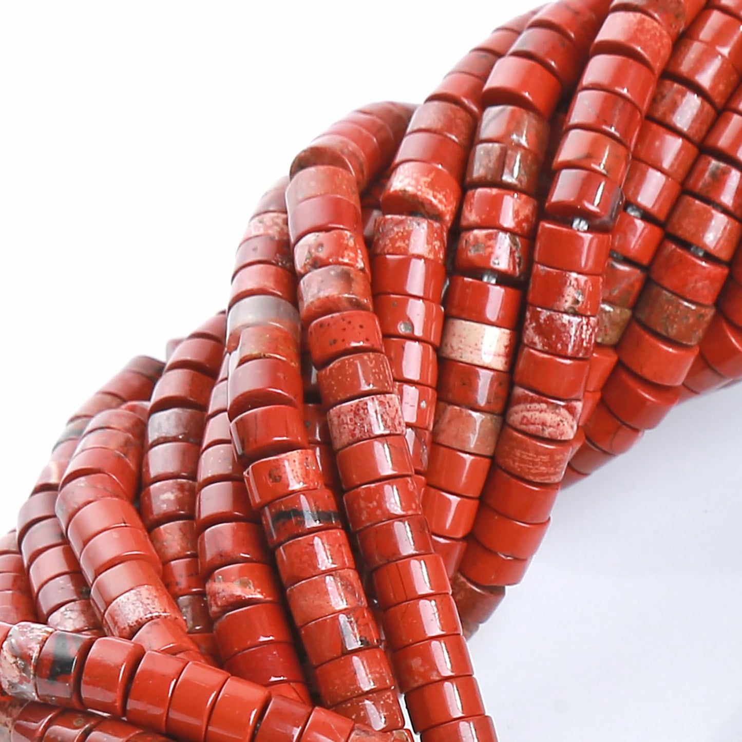 150pcs 2x4mm Natural Chinese Red Jasper Tube Shape Beads Loose Flat Round Cylinder Flat Spacer Stone Beads for Bracelet Earrings Jewelry Making