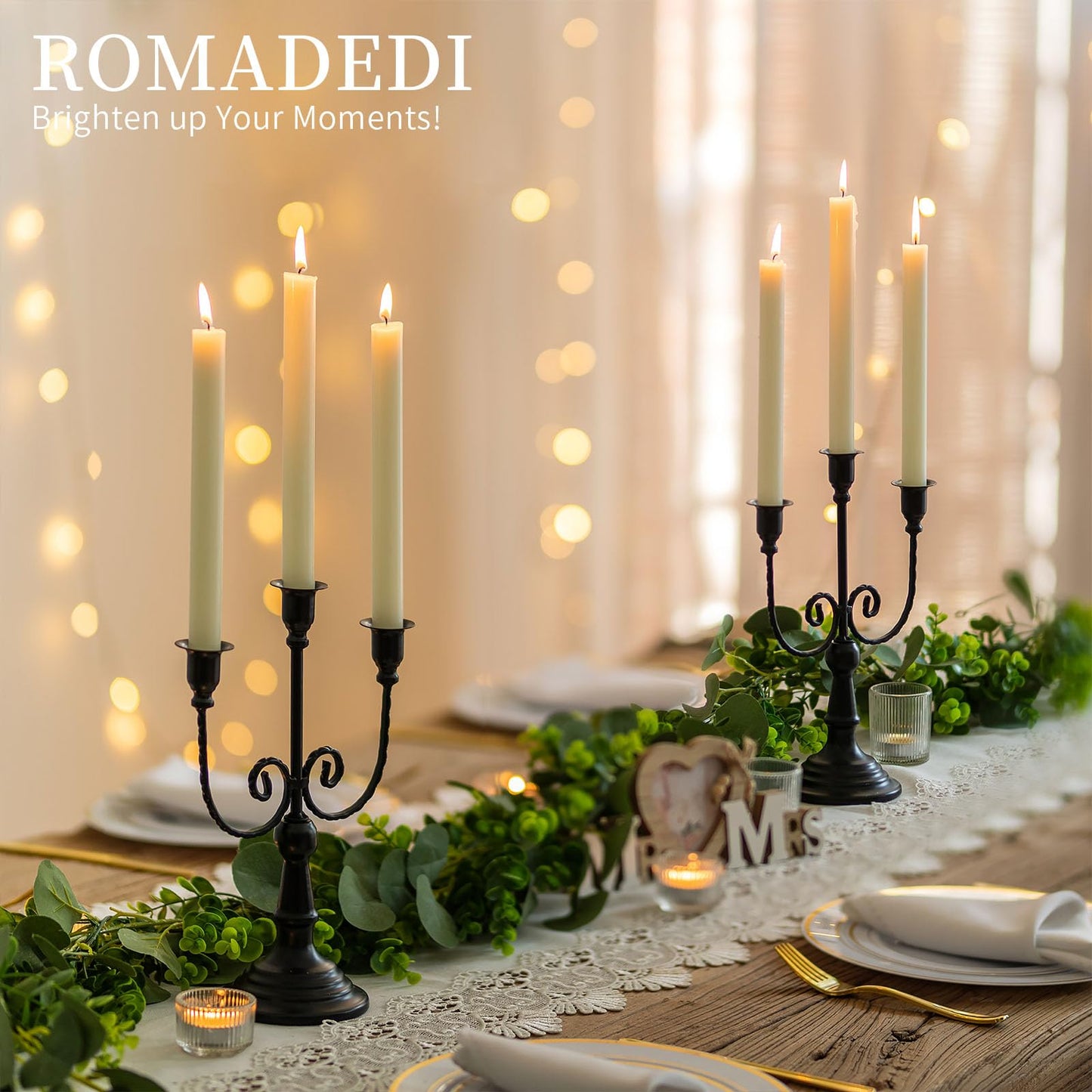 Romadedi Candelabra Black Candle Holders: 3 Arm Halloween Candlestick Holder 11.8" Gothic Home Decor for Party Table Centrepiece Mantel Christmas, Set of 2