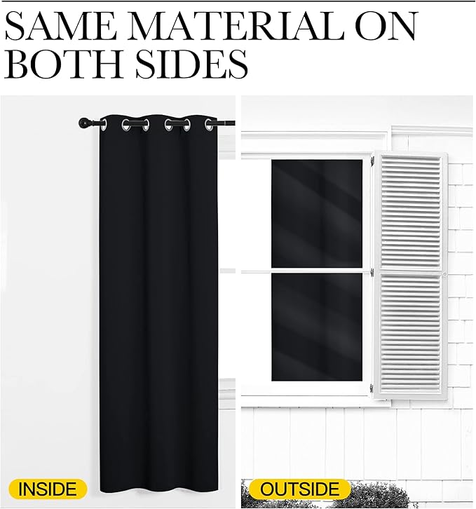 NICETOWN Blackout Draperies Window Curtain Panels, Autumn/Winter Thermal Insulated Solid Grommet Blackout Curtains/Drapes for Cafe (Set of 2, 42 inches by 50 inches, Black)