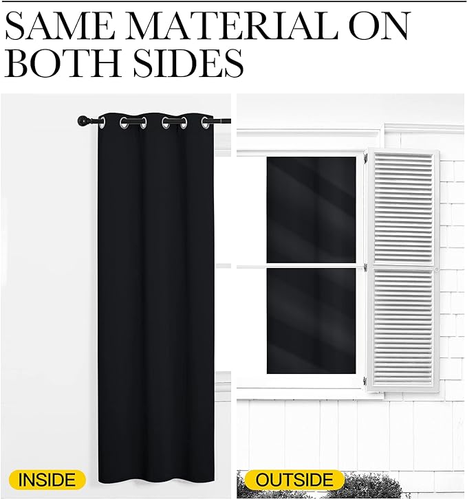 NICETOWN Bathroom Blackout Curtains and Drapes, 2 Panels, 55 inches Wide by 57 inches Long, Black Solid Thermal Insulated Grommet Blackout Drapery Panels for Window