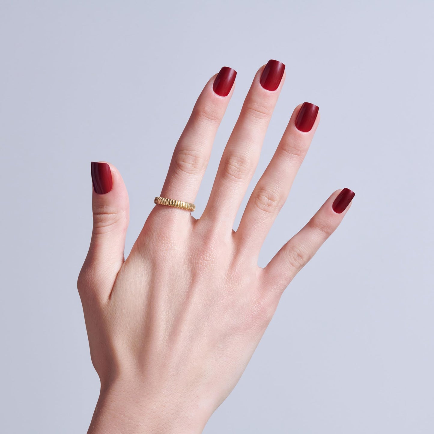 Kiss Core, Press On Nails, Nail glue included, 'Sprightly', Red, Short Size, Squoval Shape, Includes 32 Nails, 2g Glue, 1 Manicure Stick, 1 Mini File