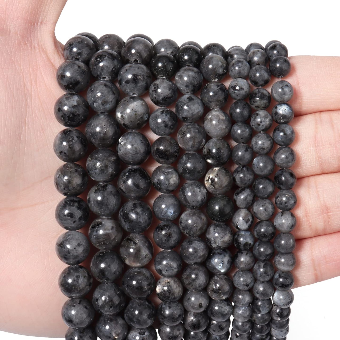 45pcs 8mm Natural Stone Beads Black Larvikite Beads Energy Crystal Healing Power Gemstone for Jewelry Making, DIY Bracelet Necklace