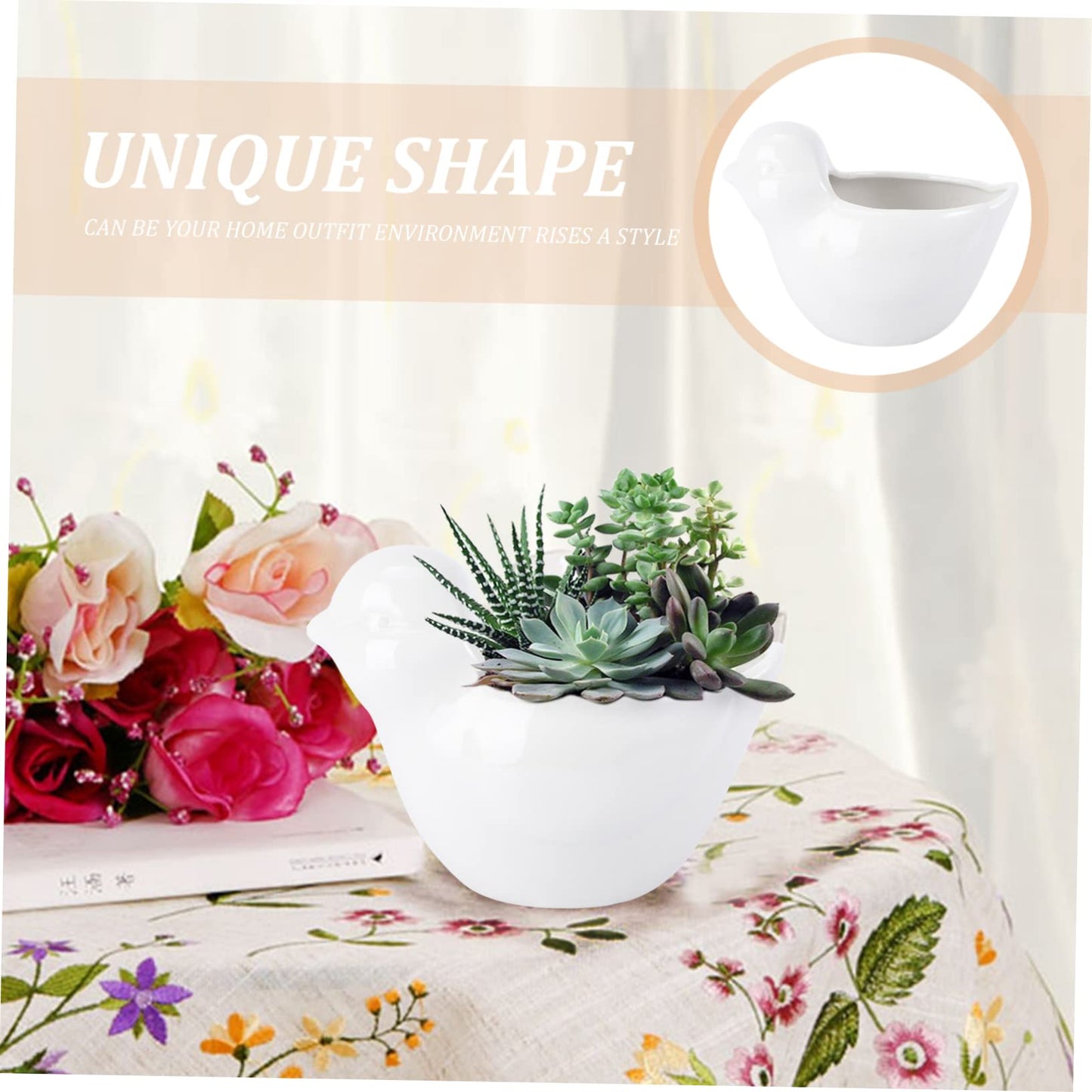 BESPORTBLE Creative Bird Modeling Ceramic Flower Pot for Succulent Plants Cute Animal Design for Indoor Garden Decor Small Decorative Planter Drainage Hole
