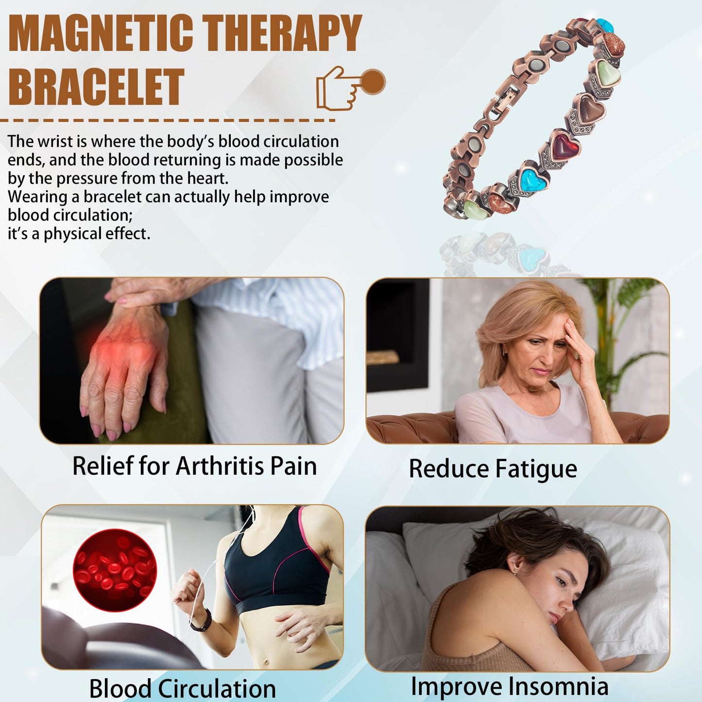 EnerCoppeX Copper Magnetic Bracelet for Women, Turquoise Detox Jewelry with 3500 Gauss Magnet (Type D)