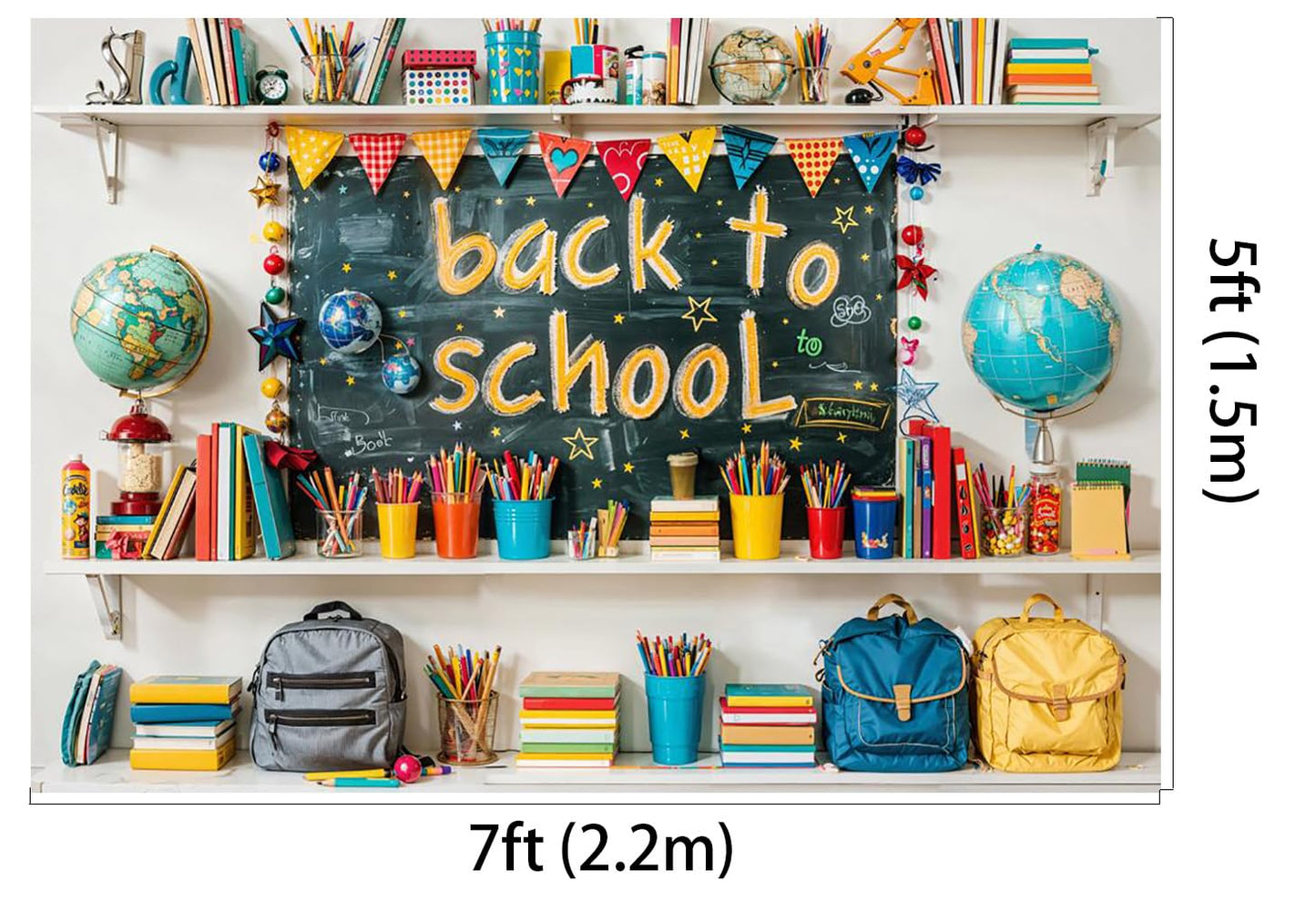 Kate 7x5ft Back to School Backdrops for Photography Schoolbag Globe Background Books Stationery Backgrounds Baby Love Study Banner Studio Backdrop