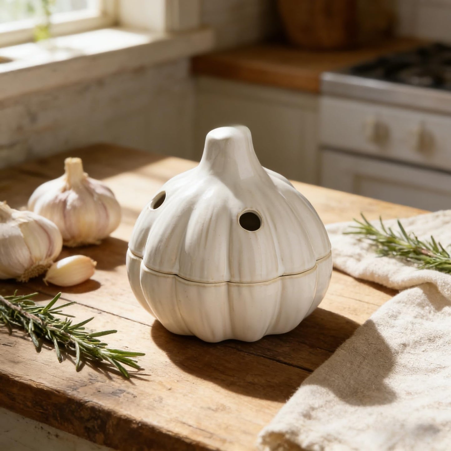 LUOBEIYAOHL ceramic garlic keeper with lid terracotta storage container jar saver holder countertop