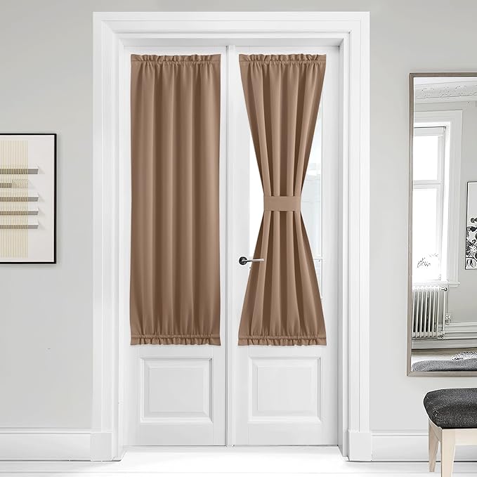NICETOWN Sidelight Door Panel for Cafe, Thermal Insulated Rustic French Door Curtain Blackout Window Drapes for Living Room, Include Bonus Tieback, 36 Wide x 64 Long inch, Cappuccino, 1PC