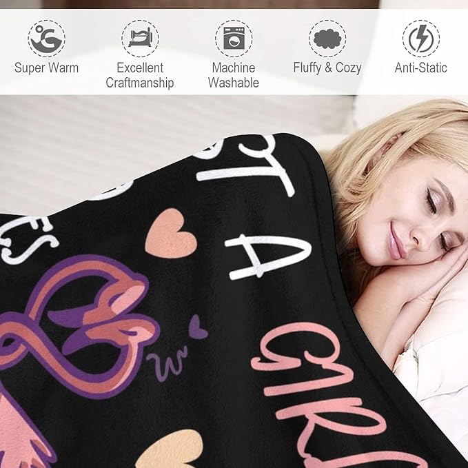Custom Flamingo Throw Blanket Gifts with Name - 60 x 80 Inches Funny Throws for Adults - Black Fluffy Comfort Furry Blankets for Bed