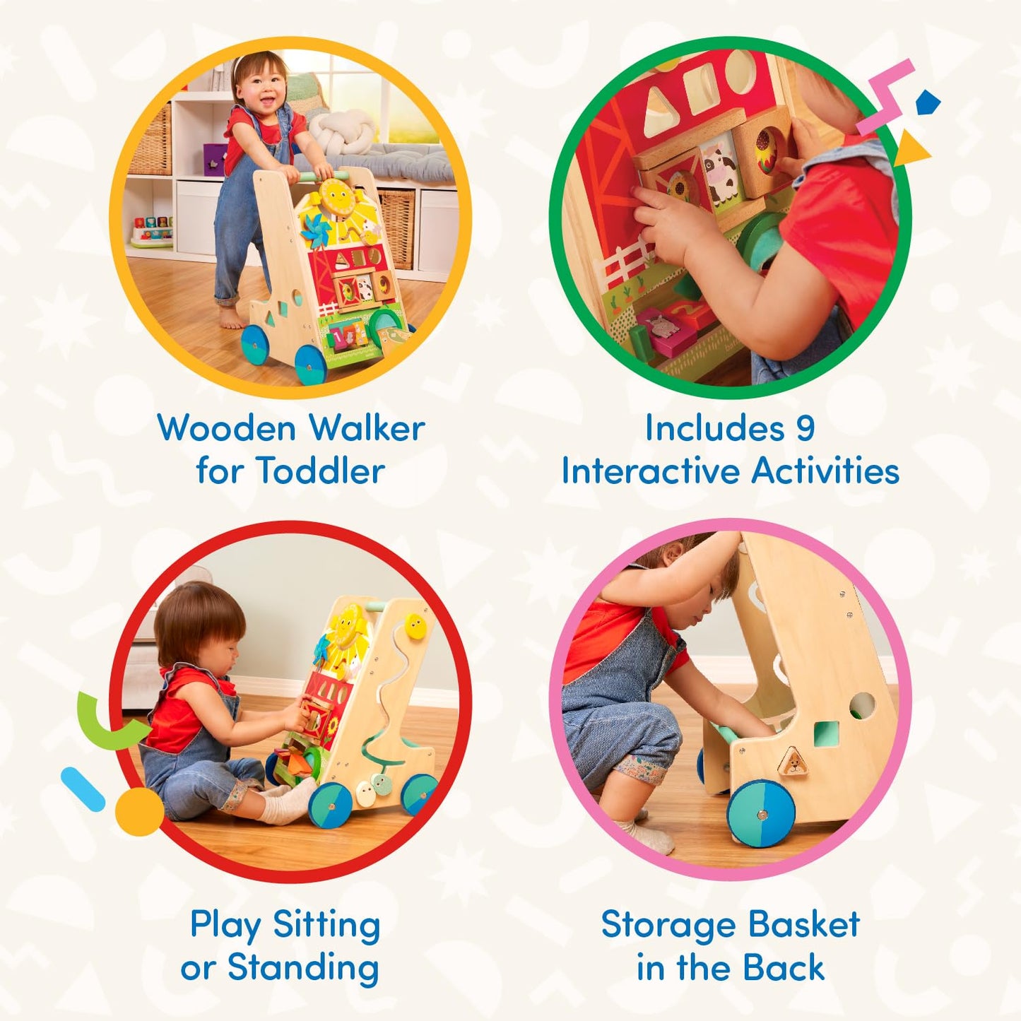 Battat – Wooden Activity Walker – 9 Educational Activities – Learning & Walking Toy for Toddlers – Stand, Push, Walk – 1 Year + – Farm Theme