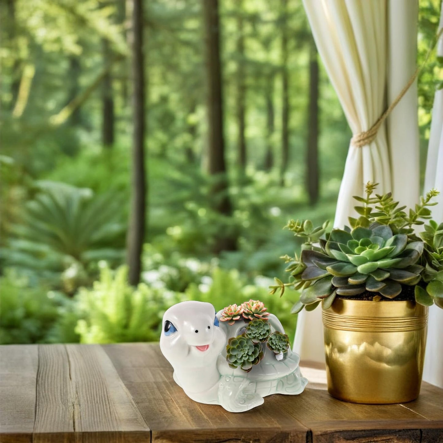 Housoutil Ceramic Animal Succulent Planter Pot Small Cute Turtle Shape Porcelain Mini Manual Planter for Indoor Desk Decoration