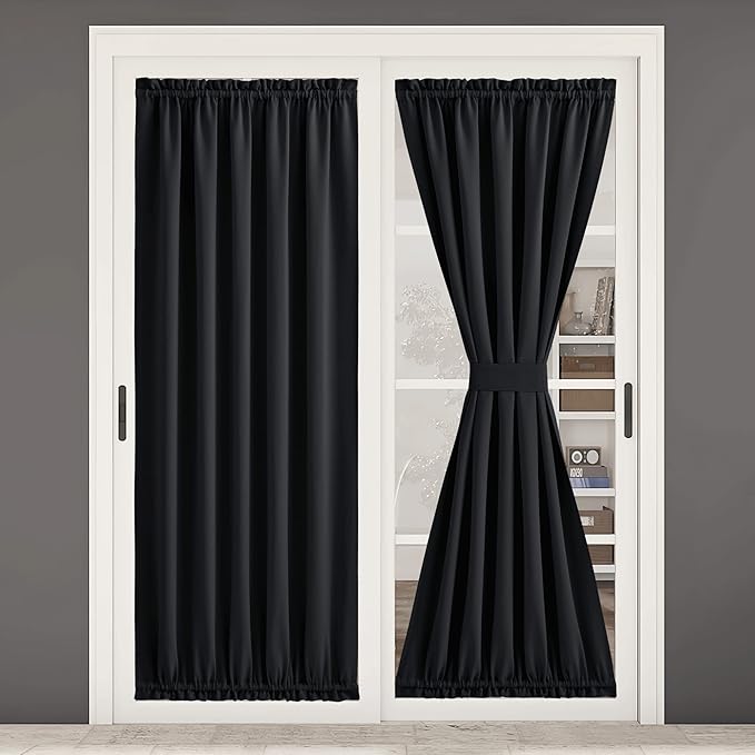 NICETOWN Blackout Window Door Shades, Room Darkening Curtains for French/Glass Door, Rod Pocket Functional Thermal Insulated Doorway Curtains, 54 x 80 Inches, Black, 1 PC