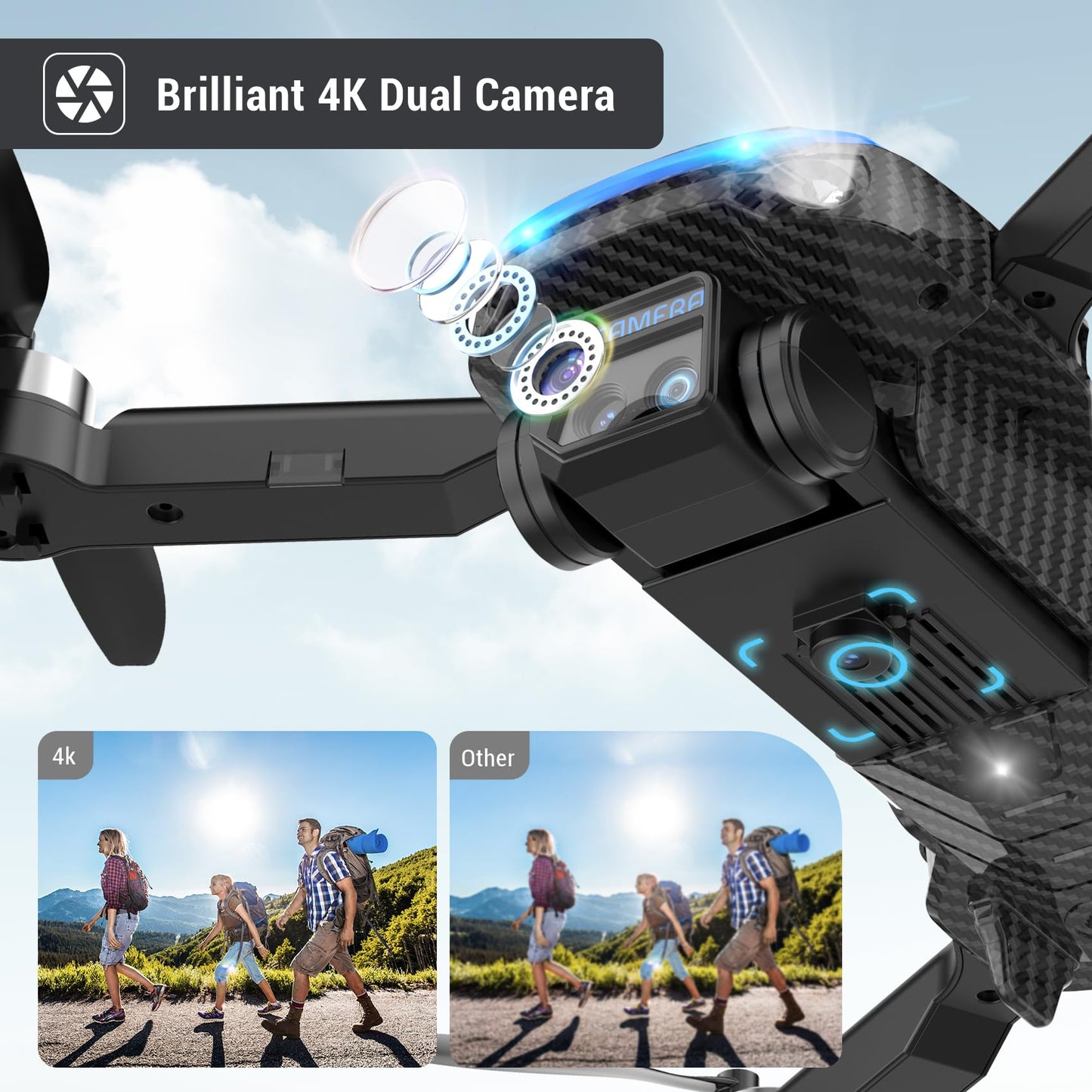 4K Drones with Camera for Kids,Drones for Adults withEmergency Stop, Headless Mode, 360° Flips, CarryingCase & 2 Batteries,Wireless RC Toys for Boys Girls(Black)