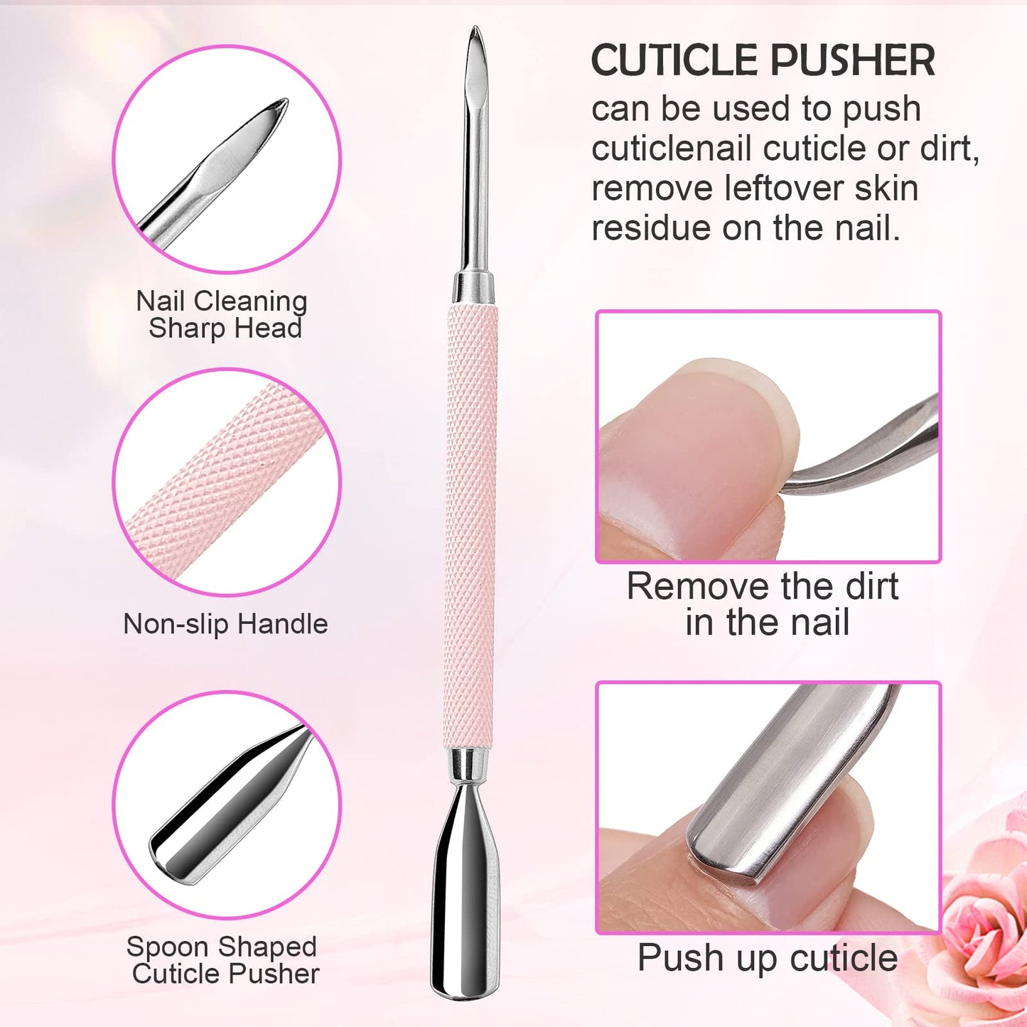 Makartt Cuticle Trimmer with Cuticle Pusher, 3 PCS Pink Nail Cuticle Nipper Bundle with Cuticle Nippers, Pink Cuticle Trimmer Extremely Sharp Full Jaw Cuticle Cutter Nail Care for Manicure Home Salon
