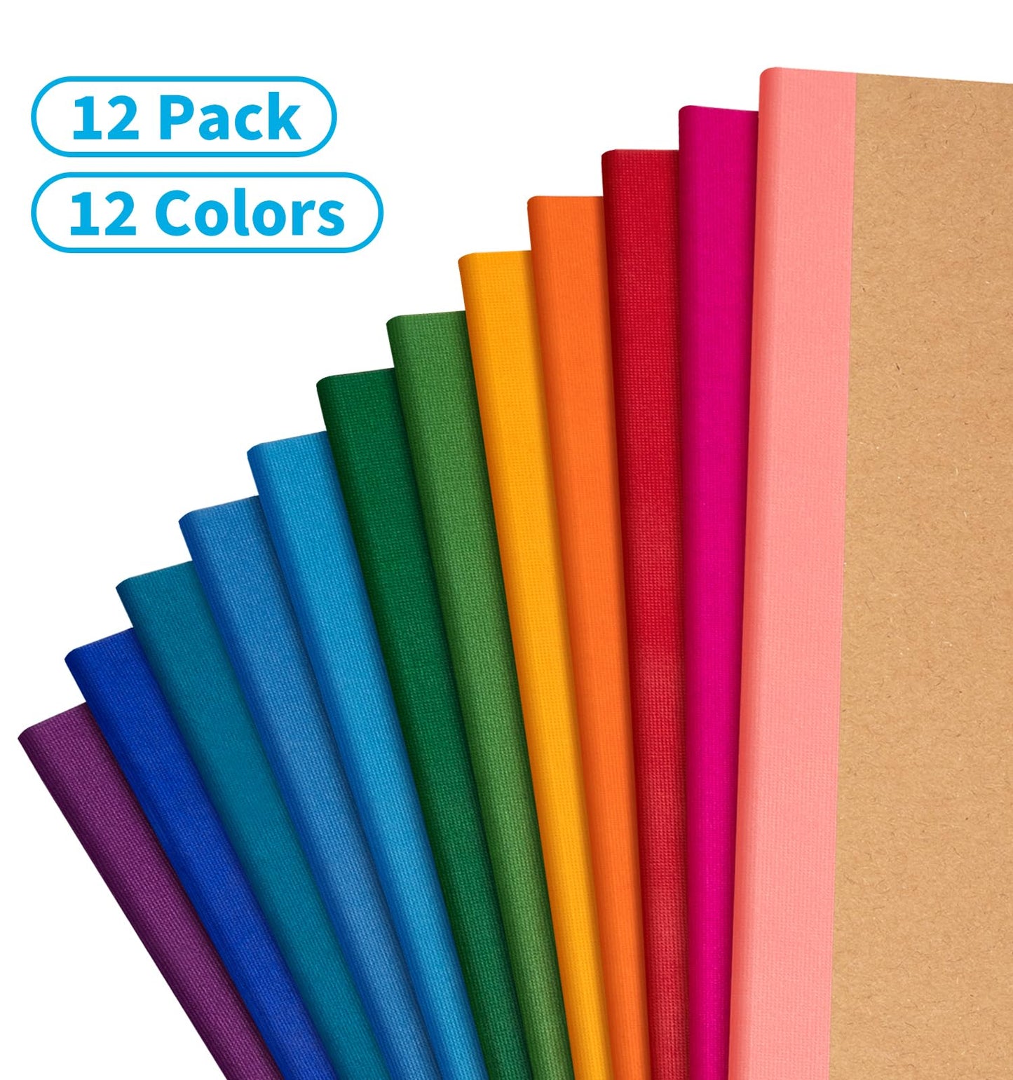 12 Pack Lined Notebook Journals Bulk, 7-1/2" x 9-3/4", Wide Ruled Paper, 30 Sheets/60 Pages, Kraft Cover with Rainbow Spines, 12 Colors Lined Composition Notebook Journal for Work Study Note Taking