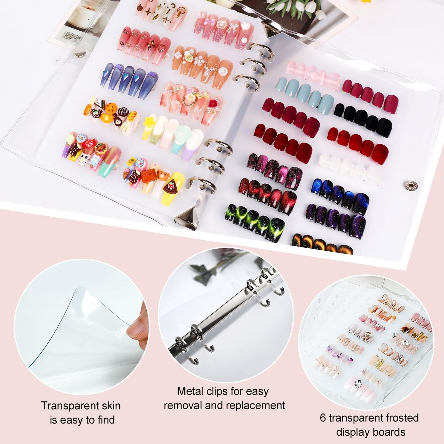 Major Dijit Large Clear Press on Nails Storage Box Nail Storage Case with 2 Style Adhesive Double Sided Tape and Nail Display Sticks for Nail Display Organizer Nail Salon Supplies